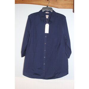 Chicos Womens Navy No-Iron Stain Shield Button-Down Shirt Size 3 US 14 NWT